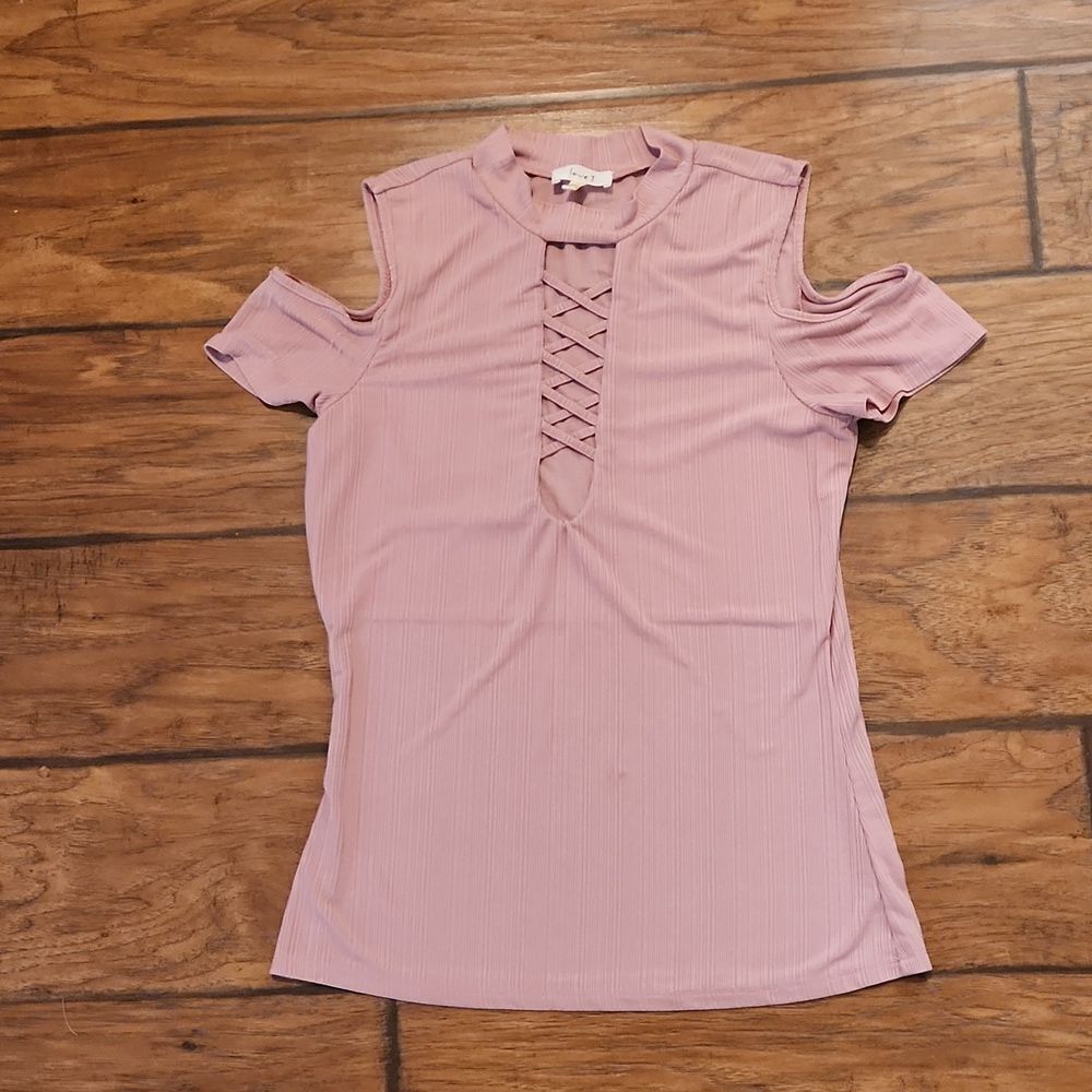 Cold Shoulder lace up front rose top by Love J women's size large